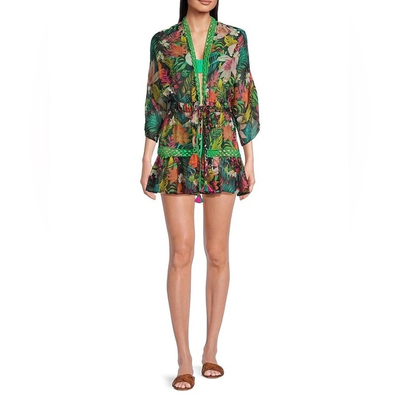 New! Ramy Brook Madge Multicolor Tropical Floral Swim Coverup Minidress 🌻 Large - Picture 7 of 16